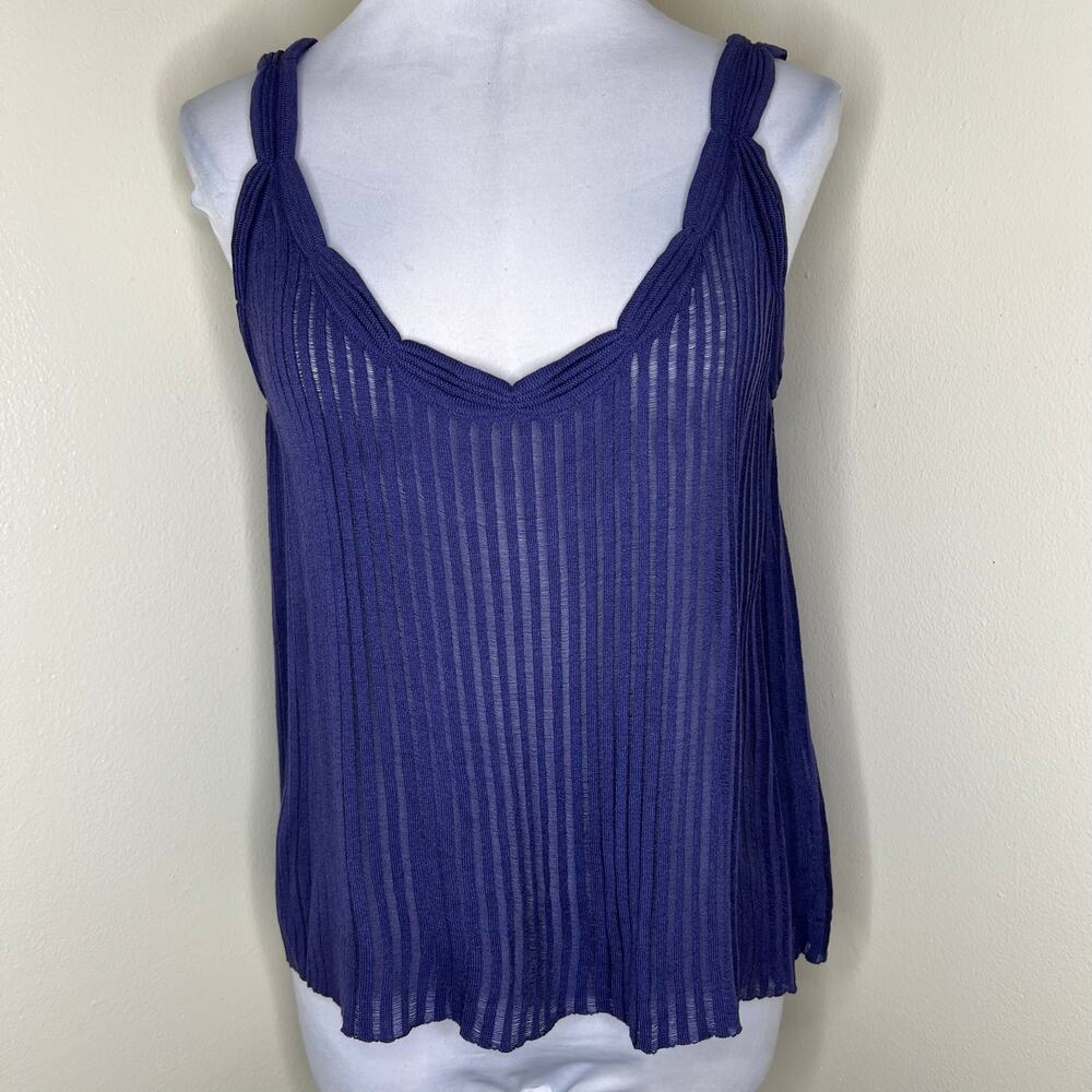 Moda International Knit Tank Top Medium Silk & Cotton Scoop Neck Purple Sheer